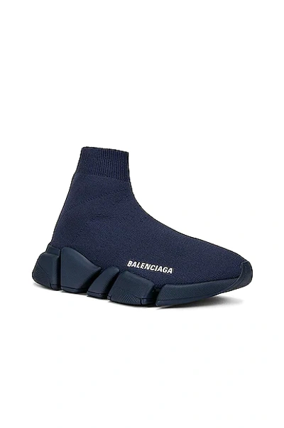 Shop Balenciaga Speed 2.0 Lt Sneakers In Dark Navy