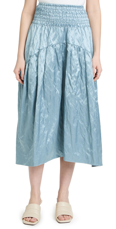 Shop Vince Smocked Tiered Skirt In Aqua Stone