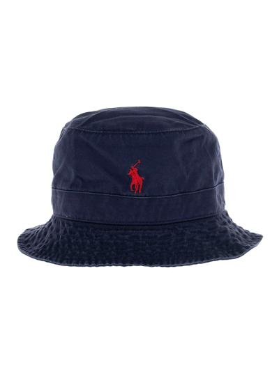 Shop Polo Ralph Lauren Blue Jersey Bucket Hat With Logo