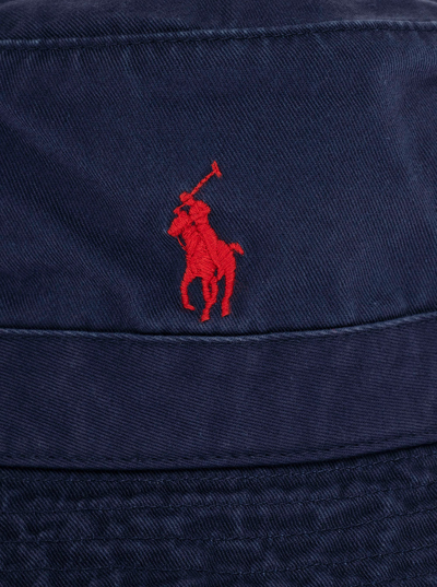 Shop Polo Ralph Lauren Blue Jersey Bucket Hat With Logo