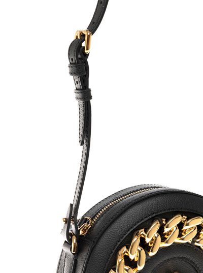 Shop Versace La Medusa Black Leather Crossbody Bag With Chain Detail