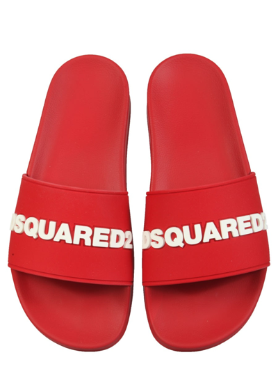 Shop Dsquared2 Rubber Slide Sandals In Red