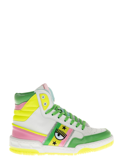 Shop Chiara Ferragni Woman's High Top Multicolor Leather Sneakers With Logo