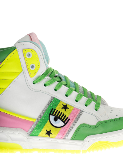Shop Chiara Ferragni Woman's High Top Multicolor Leather Sneakers With Logo