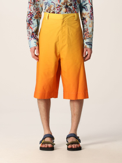 Shop Etro Faded Cotton Bermuda Shorts In Orange