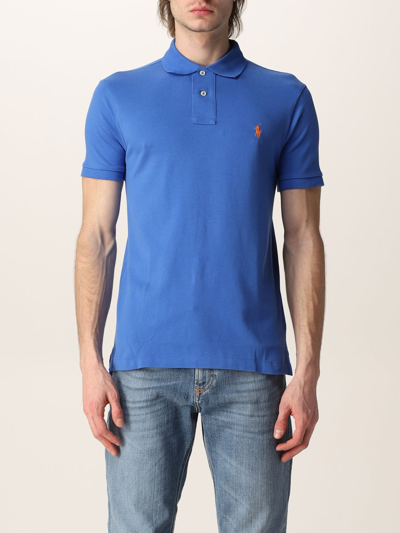 Shop Polo Ralph Lauren Cotton Polo Shirt With Logo In Blue
