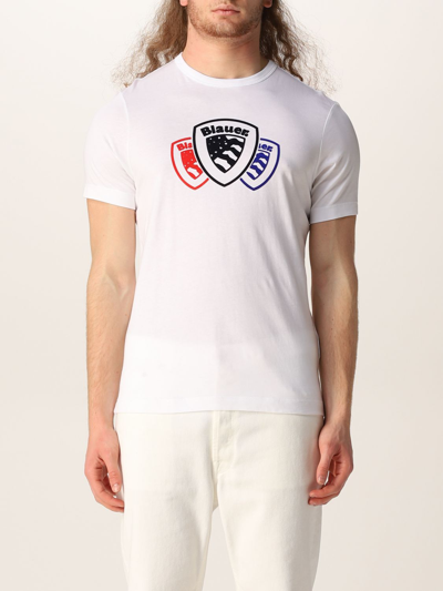 Shop Blauer Basic  T-shirt With Logo In White