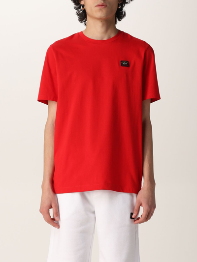 Shop Paul & Shark Cotton T-shirt With Logo Patch In Red