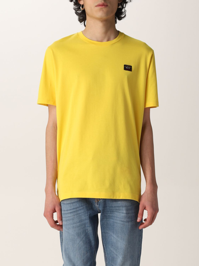 Shop Paul & Shark Cotton T-shirt With Logo Patch In Yellow