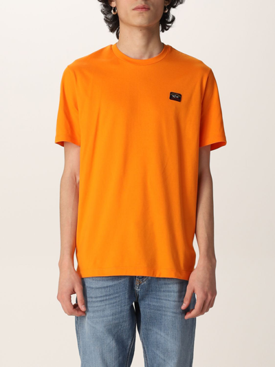 Shop Paul & Shark Cotton T-shirt With Logo Patch In Orange