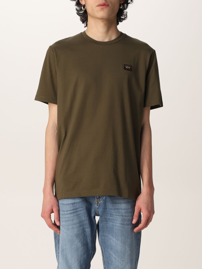 Shop Paul & Shark Cotton T-shirt With Logo Patch In Brown