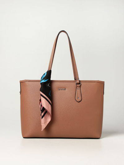Shop Liu •jo Tote Bag In Saffiano Synthetic Leather In Walnut
