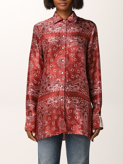 Shop Golden Goose Shirt In Viscose With Print In 红色