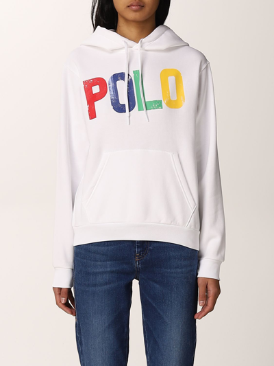 Shop Polo Ralph Lauren Sweatshirt With Multicolor Logo In White