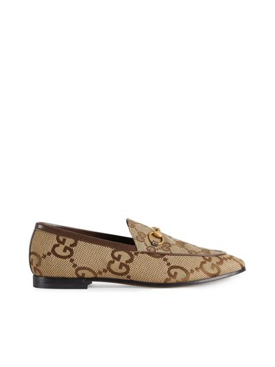 Shop Gucci Jordaan Women`s Loafer In Maxi Gg Fabric In Nude & Neutrals