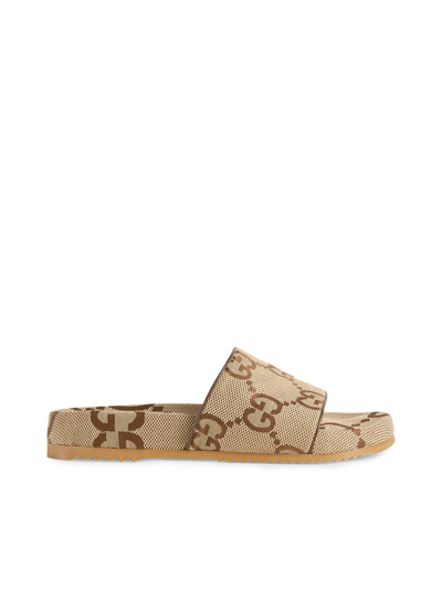 Shop Gucci Men`s Slider Sandal In Maxi Gg Fabric In Brown