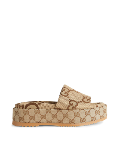 Gucci Angelina Gg Logo Platform Slide Sandal In Beige | ModeSens