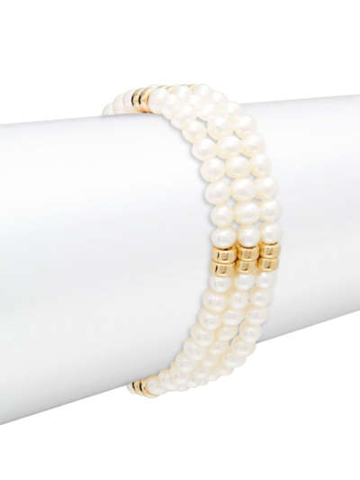Shop Belpearl Women's Stylish 14k Yellow Gold & 5mm White Off-round Freshwater Pearl Bracelet