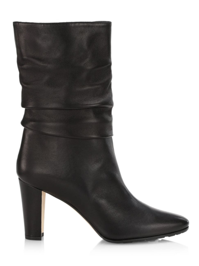 Shop Manolo Blahnik Women's Calasso 90mm Ruched Leather Boots In Black