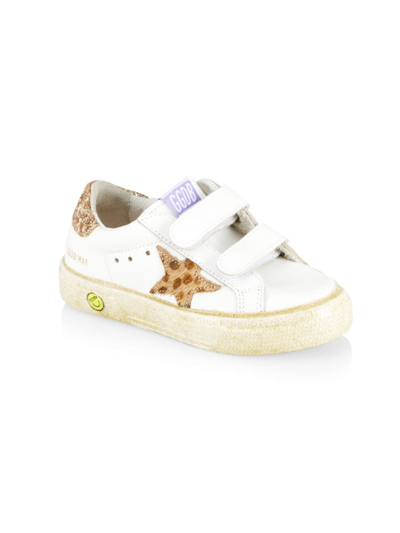 Shop Golden Goose Little Girl's May School Glitter Low-top Sneakers In White Cream