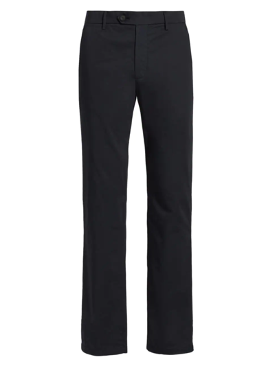 Shop Zegna Men's Flat-front Cotton-blend Trousers In Navy