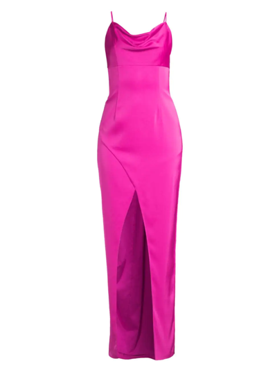 Shop Aidan Mattox Women's Satin Cowl Neck Gown In Pink Flame