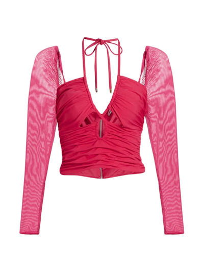 Shop Self-portrait Women's Ruched Chest Cut-out Top In Fuchsia