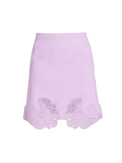 Shop Self-portrait Women's Embroidered & Lace-insert Miniskirt In Lilac