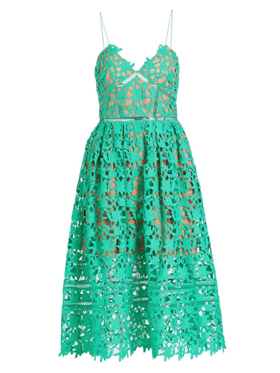 Shop Self-portrait Women's Embroidered Fit & Flare Midi-dress In Spearmint