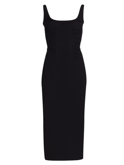 Emilia Wickstead Brooke Square-neck Wool Midi Dress In Black | ModeSens