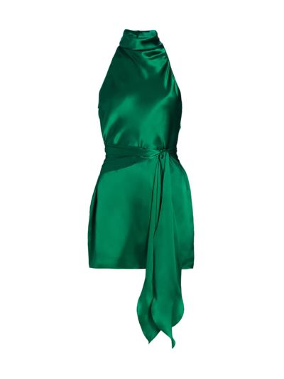 Shop Amanda Uprichard Women's Sandrine Silk Halter Dress In Dark Green