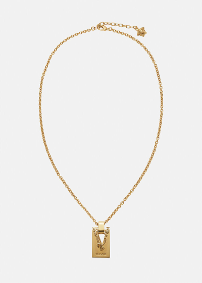 Shop Versace Barocco V Pendant Necklace In Gold