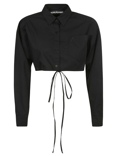 Shop Andrea Adamo Cotton Crop Shirt In Black