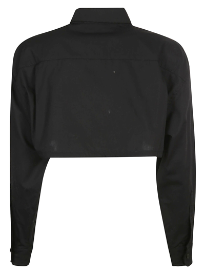 Shop Andrea Adamo Cotton Crop Shirt In Black
