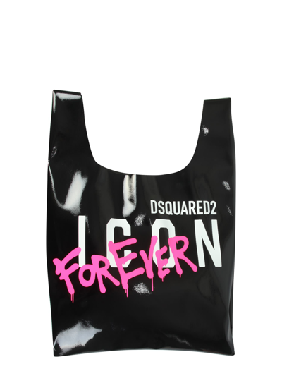 Shop Dsquared2 Shopping Bag With Icon Forever Print In Nero