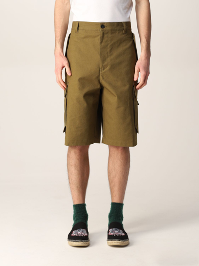 Shop Kenzo Cotton Cargo Bermuda Shorts In Olive