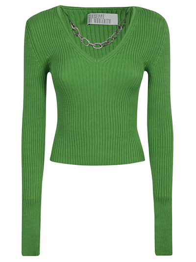Shop Giuseppe Di Morabito Ribbed Knit V-neck Jumper In Shocking Green