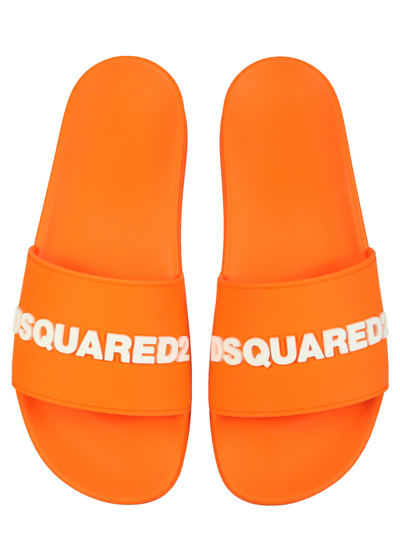 Shop Dsquared2 Rubber Slide Sandals In Arancione