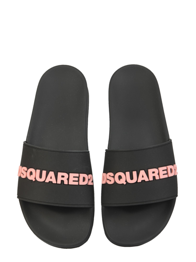 Shop Dsquared2 Rubber Slide Sandals In Nero