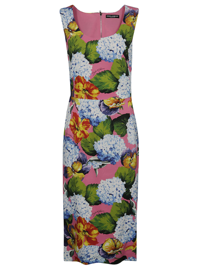 Shop Dolce & Gabbana Floral Print Dress In Ortensie Violette