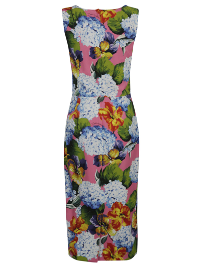 Shop Dolce & Gabbana Floral Print Dress In Ortensie Violette
