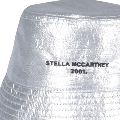 Shop Stella Mccartney Vinyl Bucket Bag With Logo In Silver