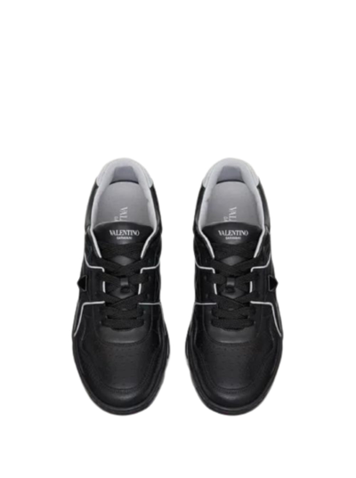 Shop Valentino Low Top One Stud Black Leather Sneakers In White