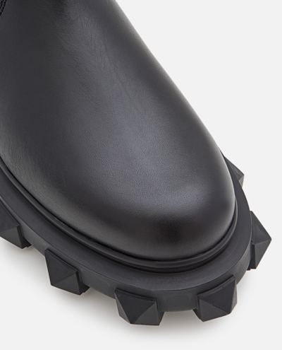 Shop Valentino Garavani "trackstud" High Leather Boot In Black
