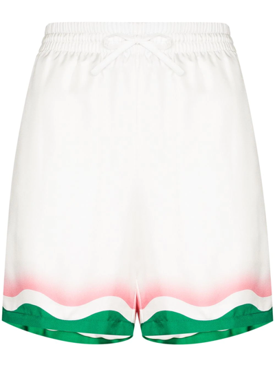 Shop Casablanca Le Jeu De Ping Pong Wave-print Shorts In White