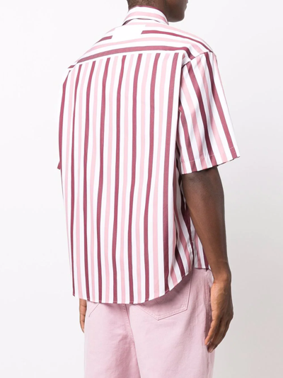 Shop Ami Alexandre Mattiussi Striped Short-sleeved Shirt In Pink