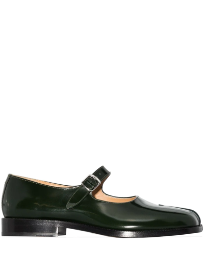 Shop Maison Margiela Tabi Leather Mary Jane Shoes In Green