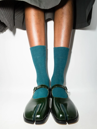 Shop Maison Margiela Tabi Leather Mary Jane Shoes In Green