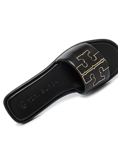 Shop Tory Burch Double T Patch Slides In Black