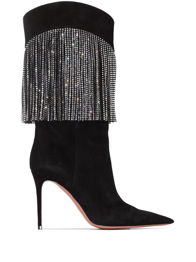 Shop Amina Muaddi Lily Crystal-embellished Boots In Black